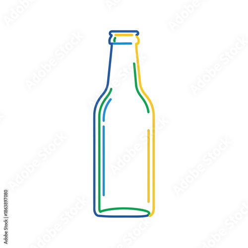 Abstract outline of a beer bottle, colorful lines, minimalist design, isolated on white