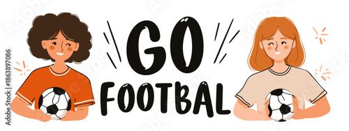 go football vector big banner with girls and ball appeal to sport 
