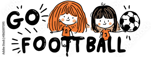 go football vector big banner with girls and ball appeal to sport 