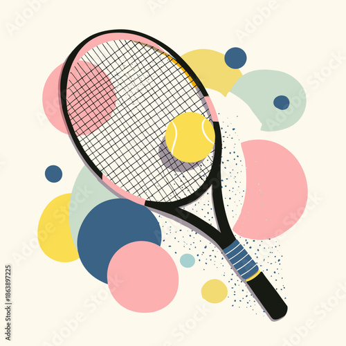 tennis racket and ball vector illustration isolated on white background 