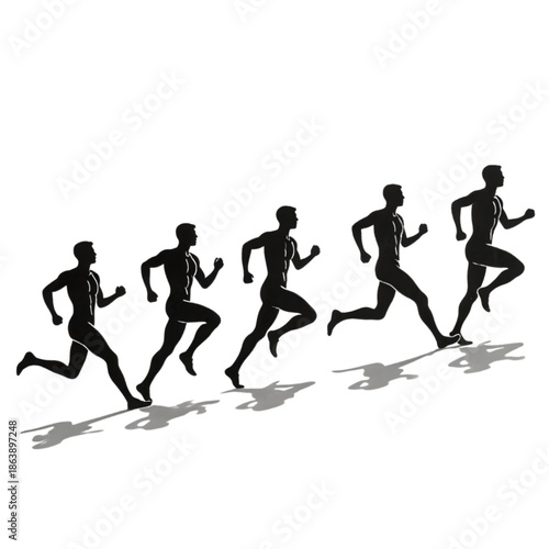 Dynamic Runner Sequence: A silhouette captures a sequence of runners in mid-stride, showcasing the power, speed, and determination inherent in the sport. The image evokes a sense of forward motion.