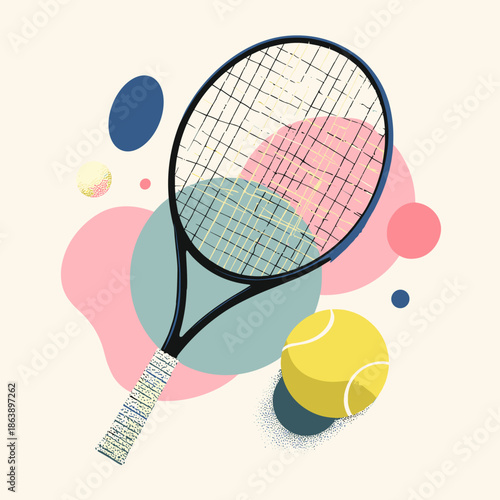tennis racket and ball vector illustration isolated on white background 
