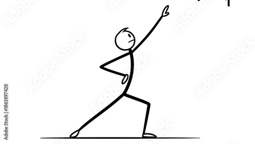 Victorious Stick Figure Man Raising Arm in Triumph or Celebration on an Isolated White Background