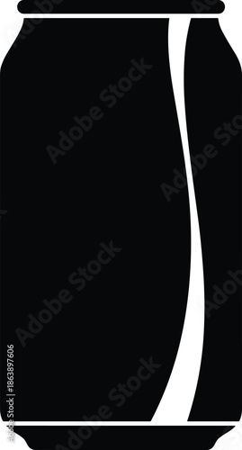 Black Silhouette of Aluminum Soda Drink Can Icon, Beverage Container Symbol for Refreshment, Energy, Soft Drink, Beer, or Packaging Mockup for Product Design, Simple Flat Vector Graphic.
