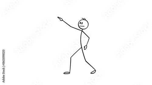 Stick Figure Pointing Upwards with One Arm, Indicating Direction or Object Above on Isolated White Background.