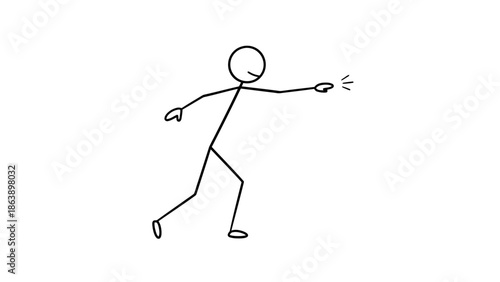 Stick Figure Pointing Forward with Arm Outstretched, Directing or Indicating Something on Isolated White Background.