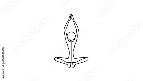 Stick Figure Meditating in Lotus Position with Hands Up, Peaceful Yoga Pose on Isolated White Background.