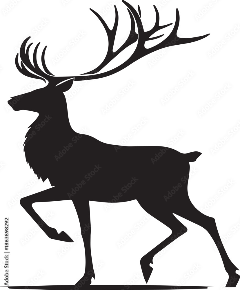 Obraz premium Black and white vector silhouette of a reindeer isolated on white background