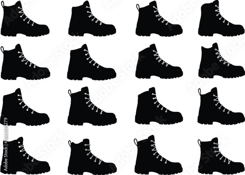 Boots, Shoes, Footwear, Safety, Protection, Worker, Labor, Job, Construction, Industrial, Gear, Equipment, Secure, Durable, Strong, Apparel, Clothing, Vector, Icon, Silhouette