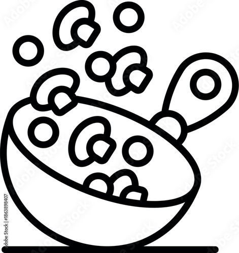 Mushrooms frying in a wok with oil and spices, being tossed by a chef for even cooking