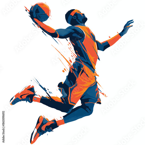 Basketball Player in Mid Air Dunk.