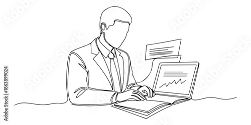 Continuous one line of a person preparing a business report, symbolizing professional readiness, drawn vector illustration.