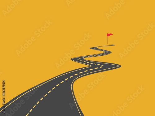 road with a flag pointing to the end