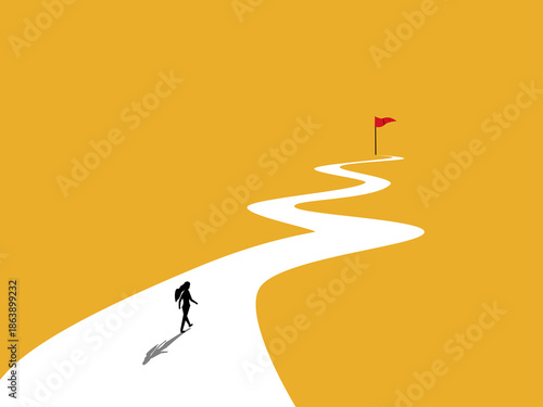 businesswoman walks along the path towards her goal