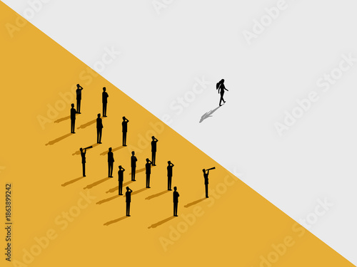 Businesswomen think differently walk away from the crowd