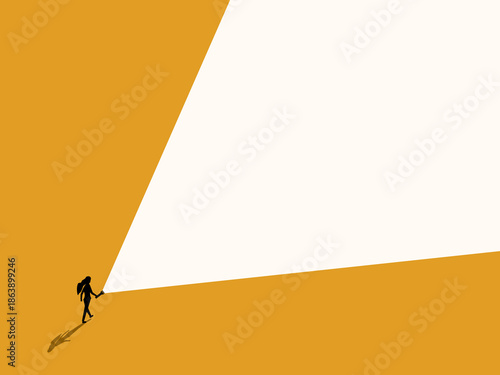 businesswoman with a flashlight guiding her to success.