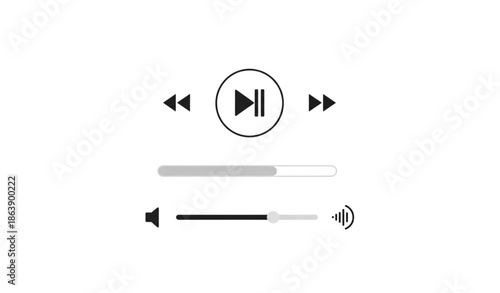 Audio player interface vector illustration with loading bar controls and sound wave icon isolated on white background