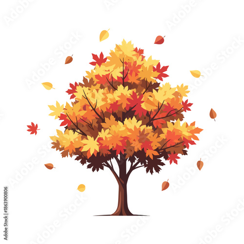 Vibrant Autumn Tree with Falling Leaves
