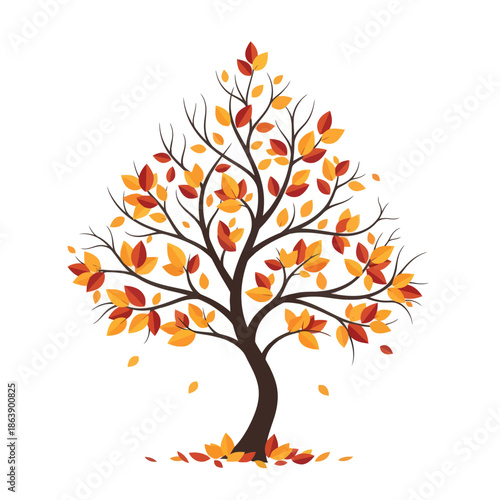 Autumn Tree with Falling Leaves - Vibrant Fall Colors