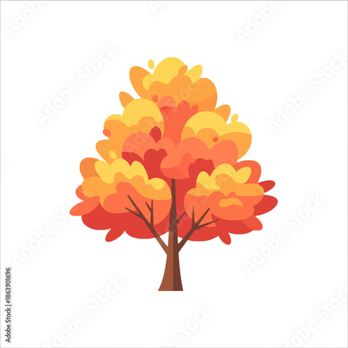 Vibrant Autumn Tree Illustration - Stylized Fall Foliage in Orange and Yellow