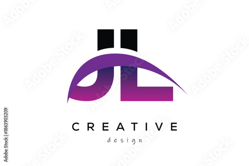 JL Creative And Modern Letter Logo Design with Creative Purple Wave Abstract Latter Logo Concept.