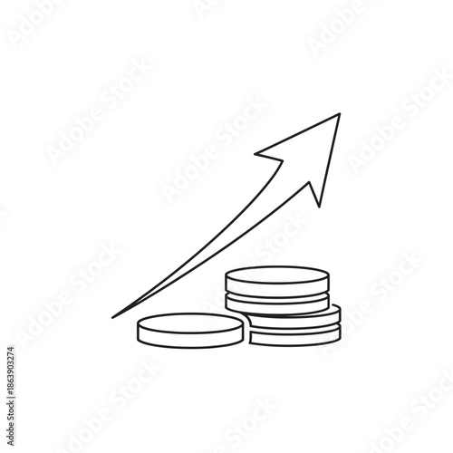 Financial Growth Concept with Upward Arrow and Stacked Coins Illustration