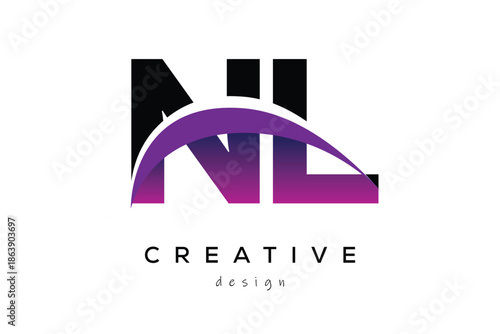 NL Creative And Modern Letter Logo Design with Creative Purple Wave Abstract Latter Logo Concept.
