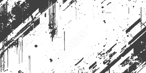 Vintage black ink splatter and paint brush stains create an abstract grunge background texture with a dirty vector frame and splat art design element