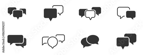 Speech bubble icon set. Speech bubble collection line and glyph styles. Dialogue balloons, text boxes, quote frames, conversation tags, thoughts labels. Vector illustration.