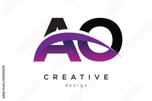 AO Creative And Modern Letter Logo Design with Creative Purple Wave Abstract Latter Logo Concept.