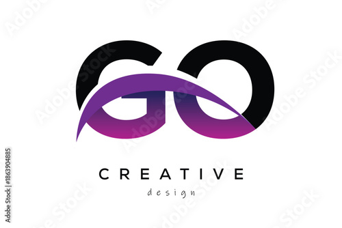GO Creative And Modern Letter Logo Design with Creative Purple Wave Abstract Latter Logo Concept.