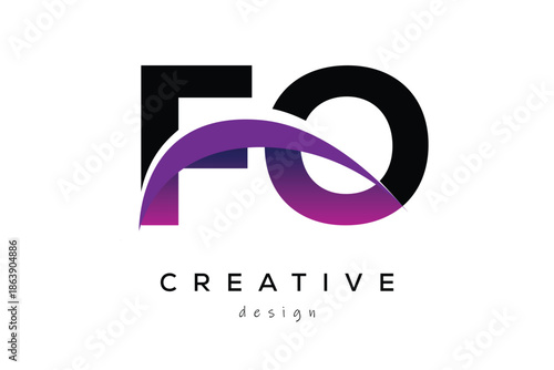 FO Creative And Modern Letter Logo Design with Creative Purple Wave Abstract Latter Logo Concept.