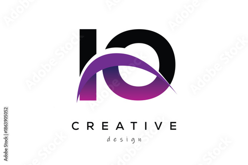 IO Creative And Modern Letter Logo Design with Creative Purple Wave Abstract Latter Logo Concept.