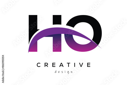 HO Creative And Modern Letter Logo Design with Creative Purple Wave Abstract Latter Logo Concept.