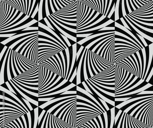 Seamless pattern. Abstract striped background. Black and white design. Vector illustration for textile printing, packaging, wrapper, etc.