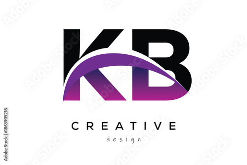 KB Creative And Modern Letter Logo Design with Creative Purple Wave Abstract Latter Logo Concept.