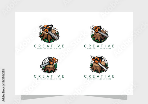 chainsaw logo Collection  tool vector illustration logo design, Concept of woodworking industrial, chainsaw repair and wood cutting service.