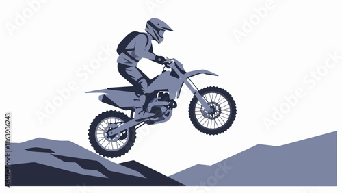 Motocross rider performing a daring jump over rough terrain, showcasing extreme sports and outdoor adventure