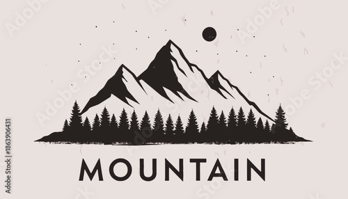 Serene mountain landscape with trees under starry night sky