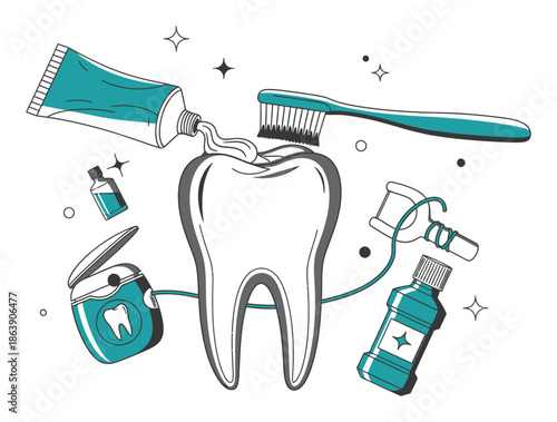 Modern Duotone Dental Tooth Care Vector Illustration with High Contrast