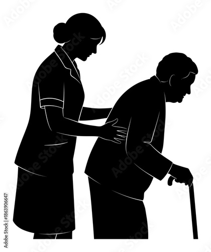 Elderly Care Nursing Silhouette Vector Illustration