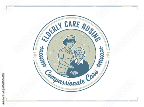 Vintage Elderly Care Nursing Badge Vector Design