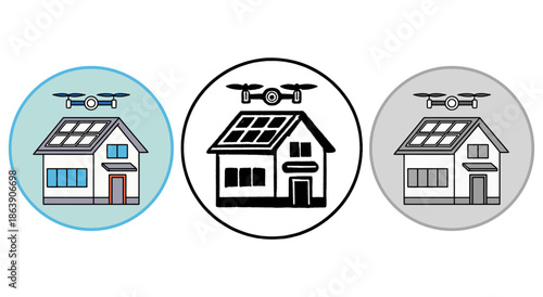 Modern Smart House Concept with Solar Panels and Surveillance Delivery Drone