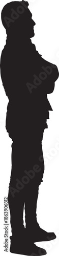  vector; silhouette of side view of a cool man standing and arms crossed