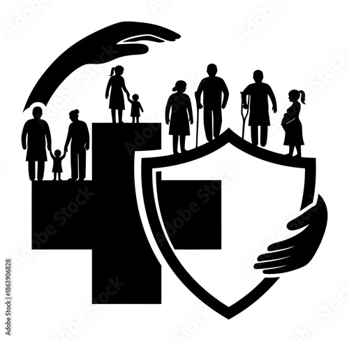 Health Insurance Coverage Silhouette Vector Illustration