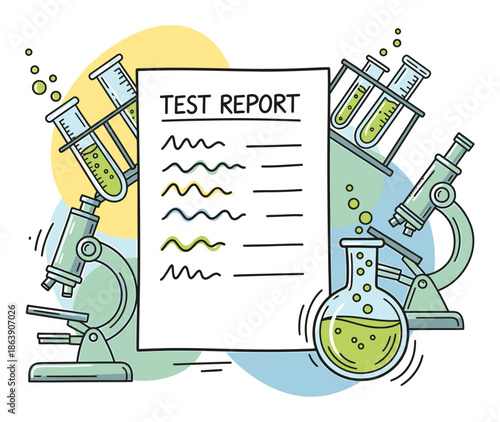 Hand-Drawn Lab Test Results Vector Illustration - Playful Medical Sketch with Organic Shapes