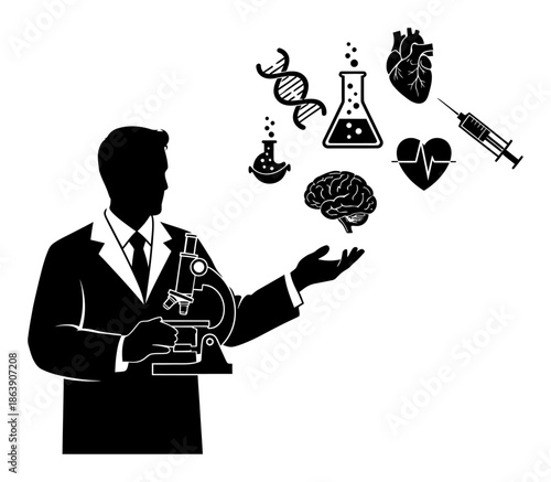 Medical Research Science Silhouette Vector Illustration