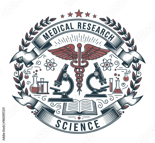 Vintage Medical Research Badge Vector Design