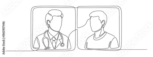 Elegant Telemedicine Online Doctor Single Line Art Illustration