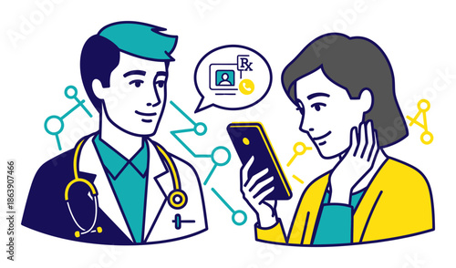 Modern Telemedicine Online Doctor Vector. Duotone High Contrast Digital Healthcare Consultation. Remote Medical Service Illustration.